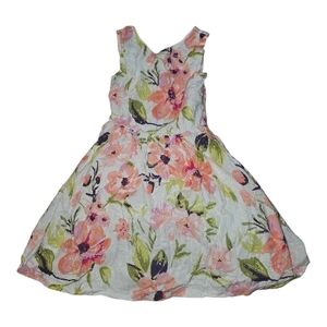 Gymboree White Floral Sleeveless Fit-and-Flare Dress with Pink and Green Flowers